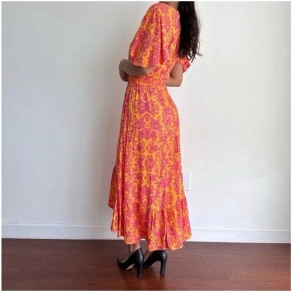 Anthropologie Abel The Label Maya Floral Smocked Midi Hi Low Dress Size Large - Picture 2 of 10